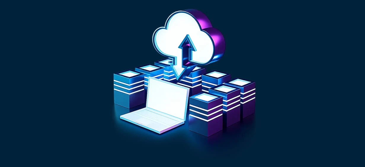 Cloud upload architecture illustration showing secure multi-account AWS infrastructure for enterprise environments.
