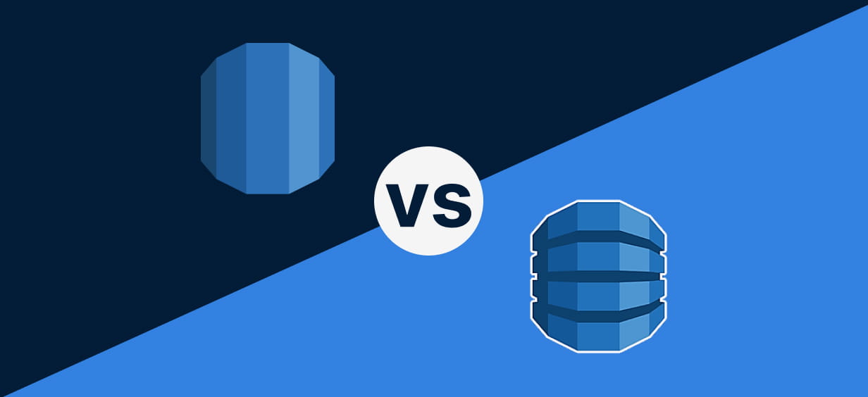 Illustration comparing a SQL database and DynamoDB with a “VS” icon, representing migration from relational SQL to DynamoDB.