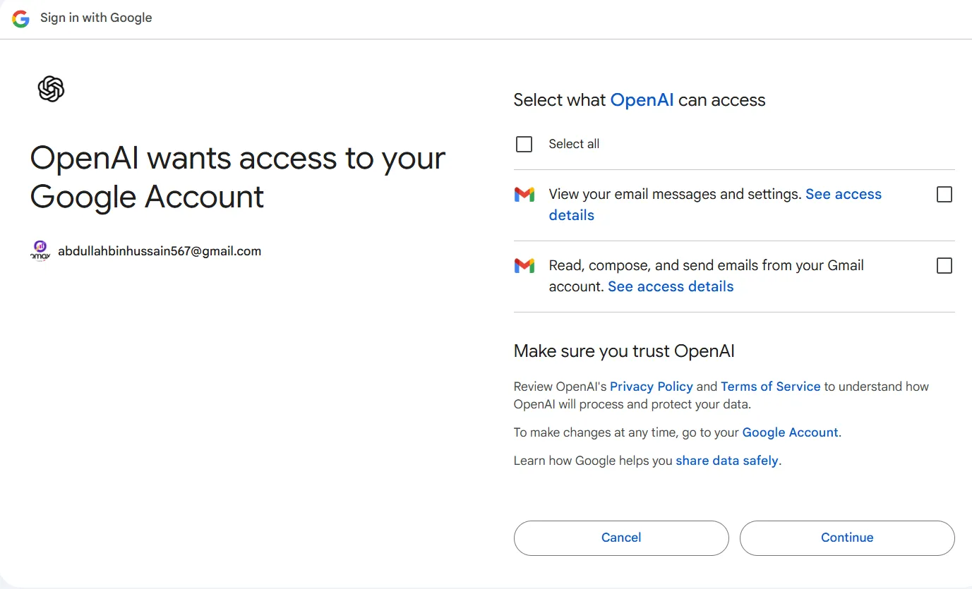Authorization step for AI integration