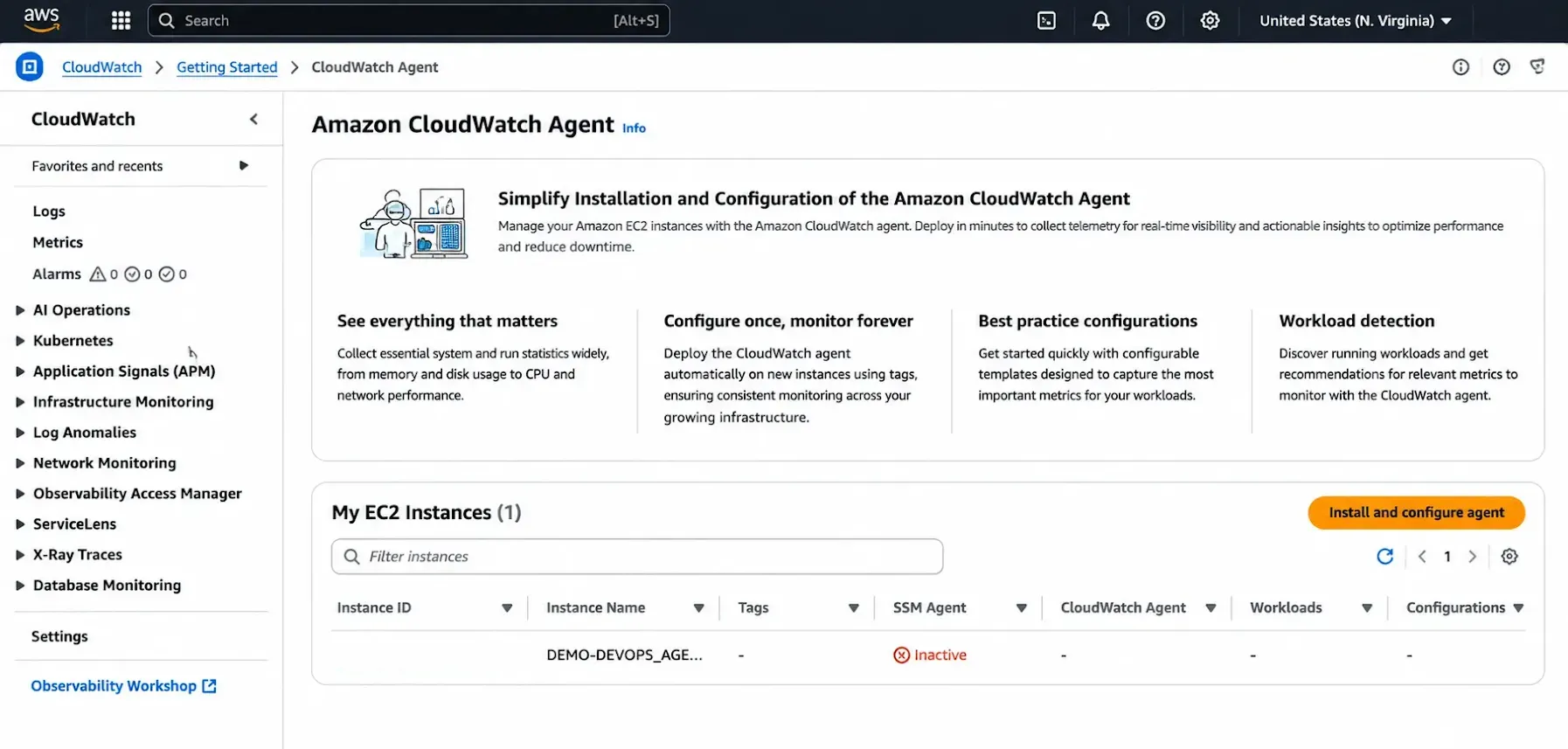 CloudWatch alarms configuration for EC2 monitoring