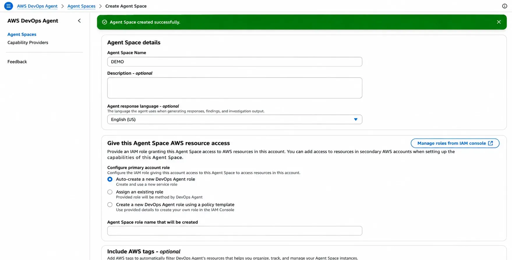 IAM permissions configuration for AWS DevOps Agent