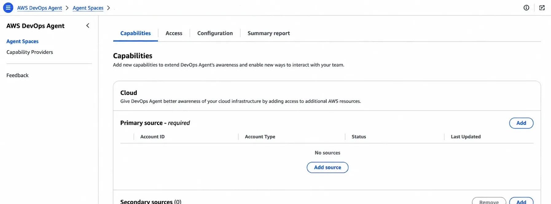 AWS account association for Agent Space