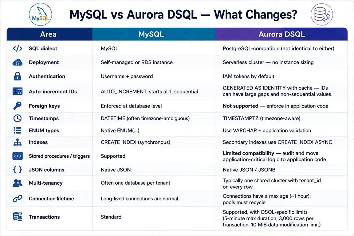MySQL vs Aurora DSQL key differences