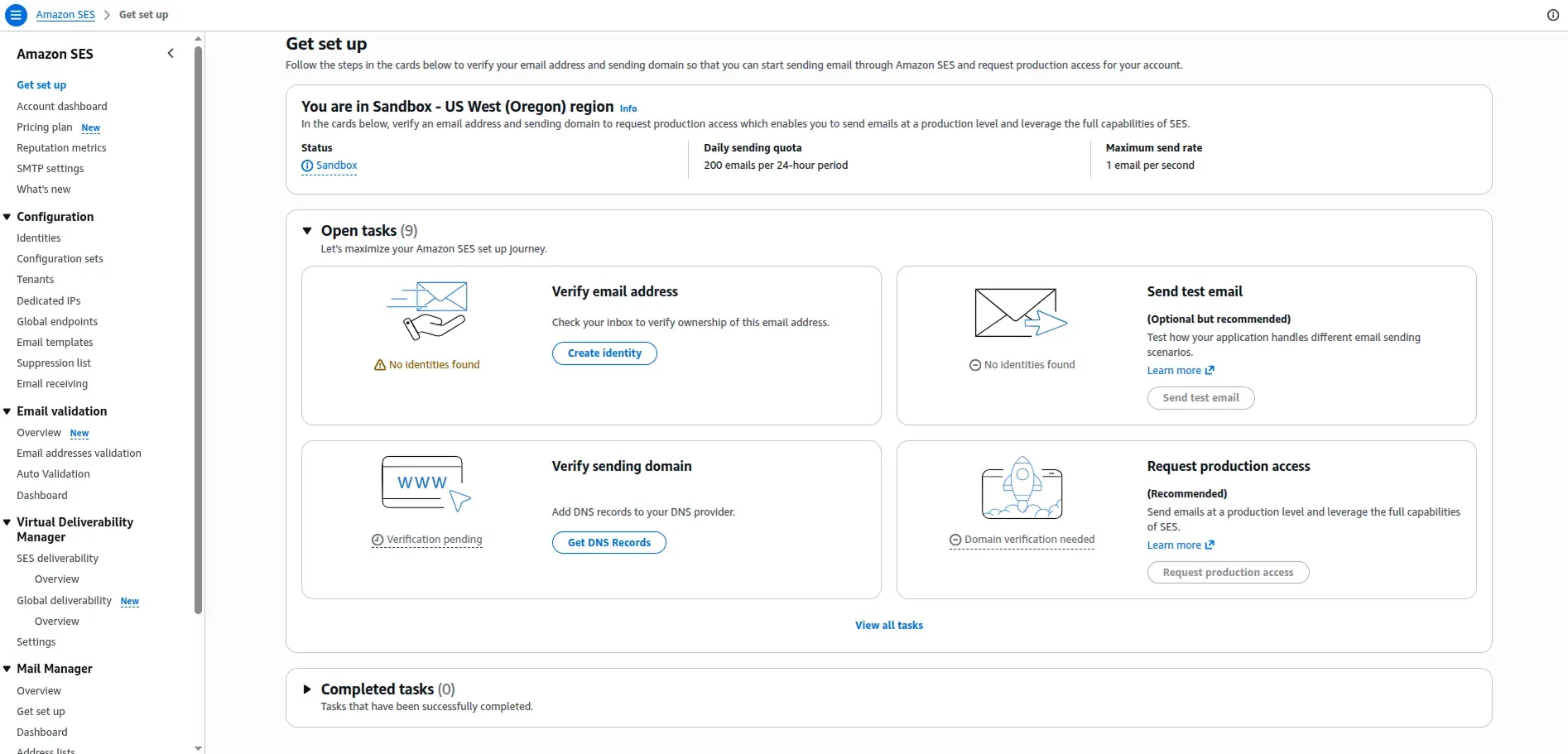 AWS SES Get DNS Records page showing DKIM SPF and DMARC records